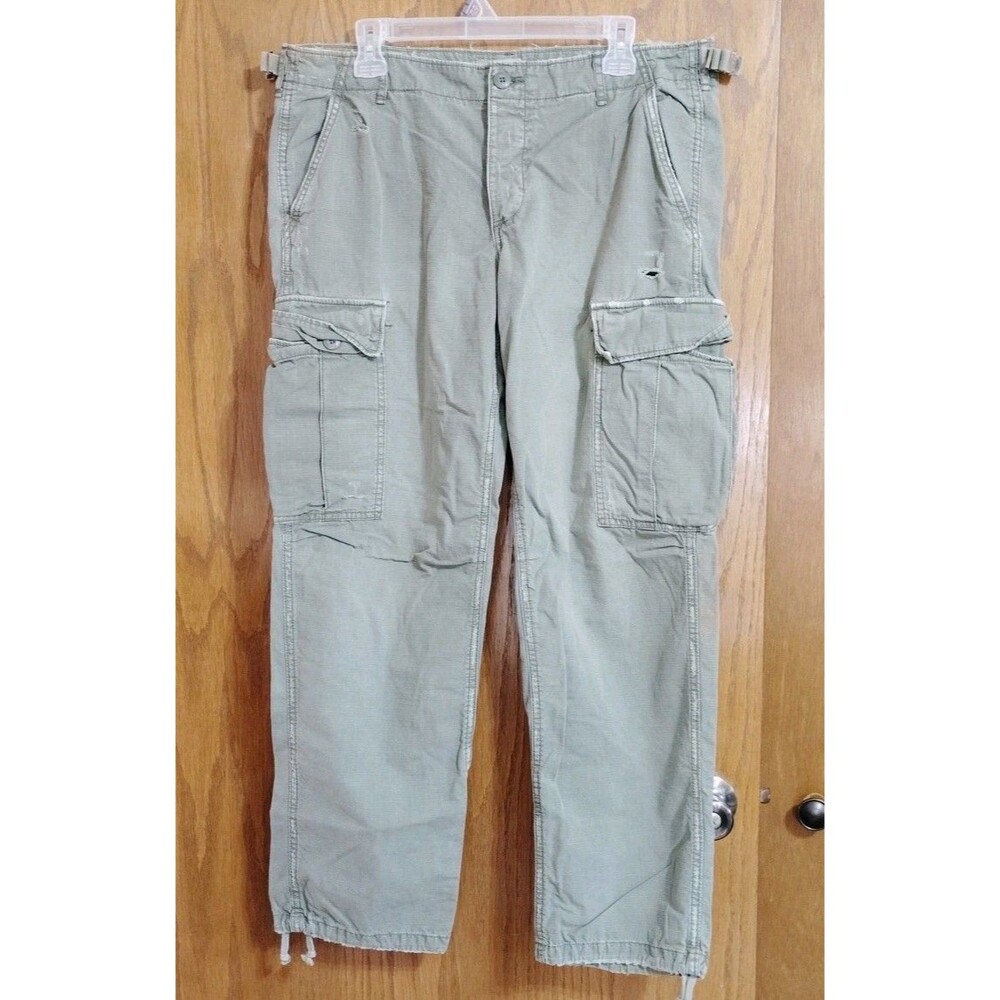 American Eagle Ex-Boyfriend Pants Cargo Women 12 Army Green Wide Leg Distressed